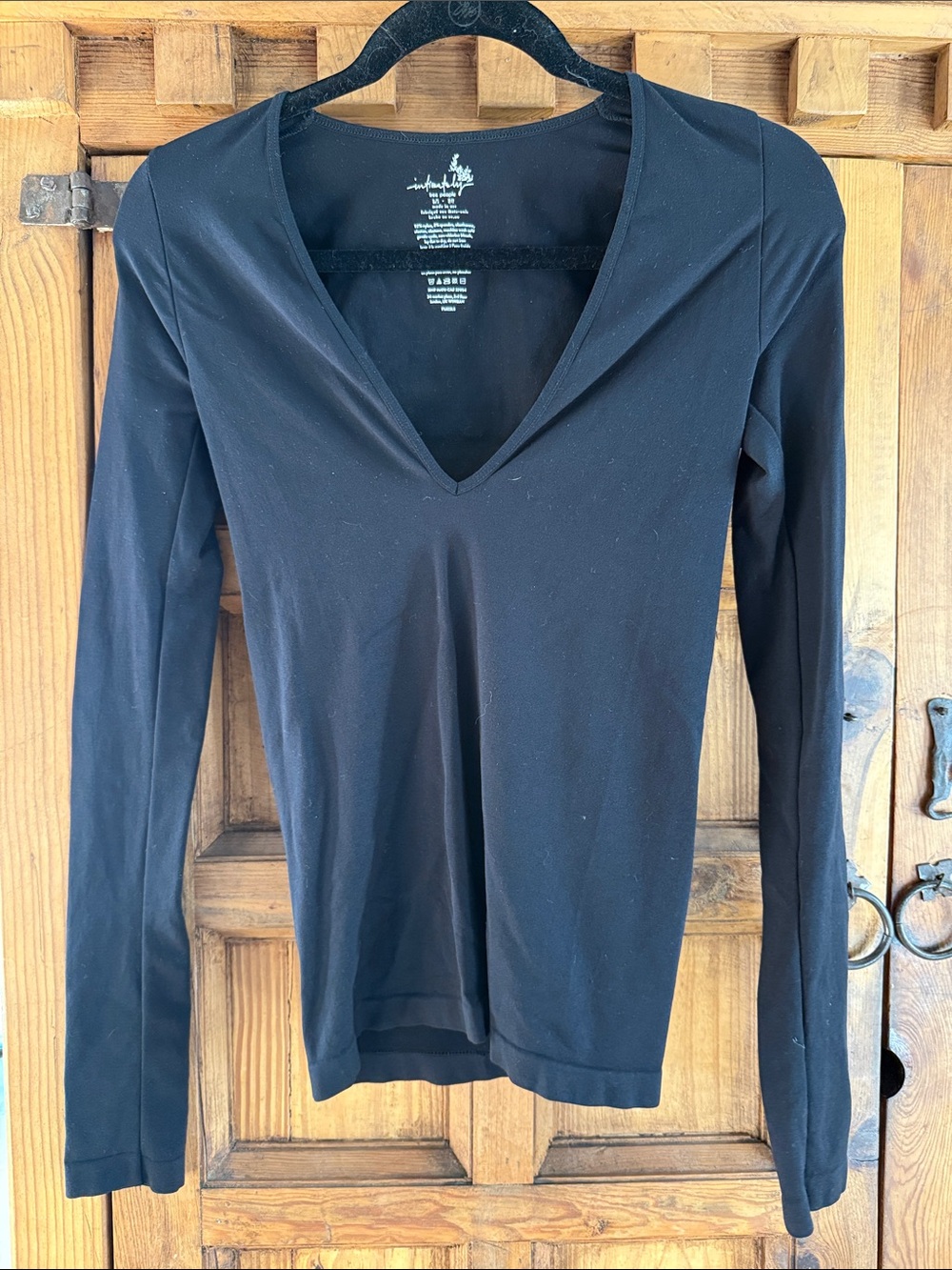 Free People Black V-Neck Long Sleeve Tee